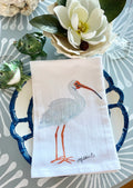 Watercolor Ibis Print White Flour Sack Towel