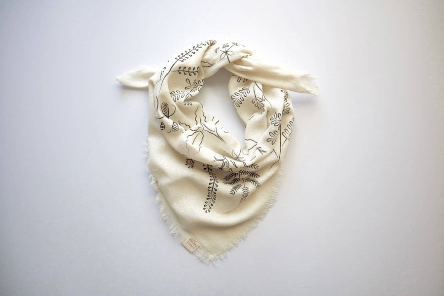 Cream Botanical Print Naturally Dyed Bandana