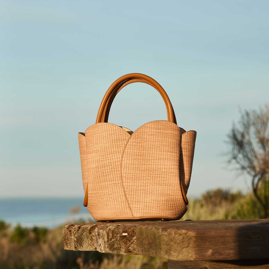 Tulip Raffia Embossed Recycled Top Handle Pre-Order 5/30