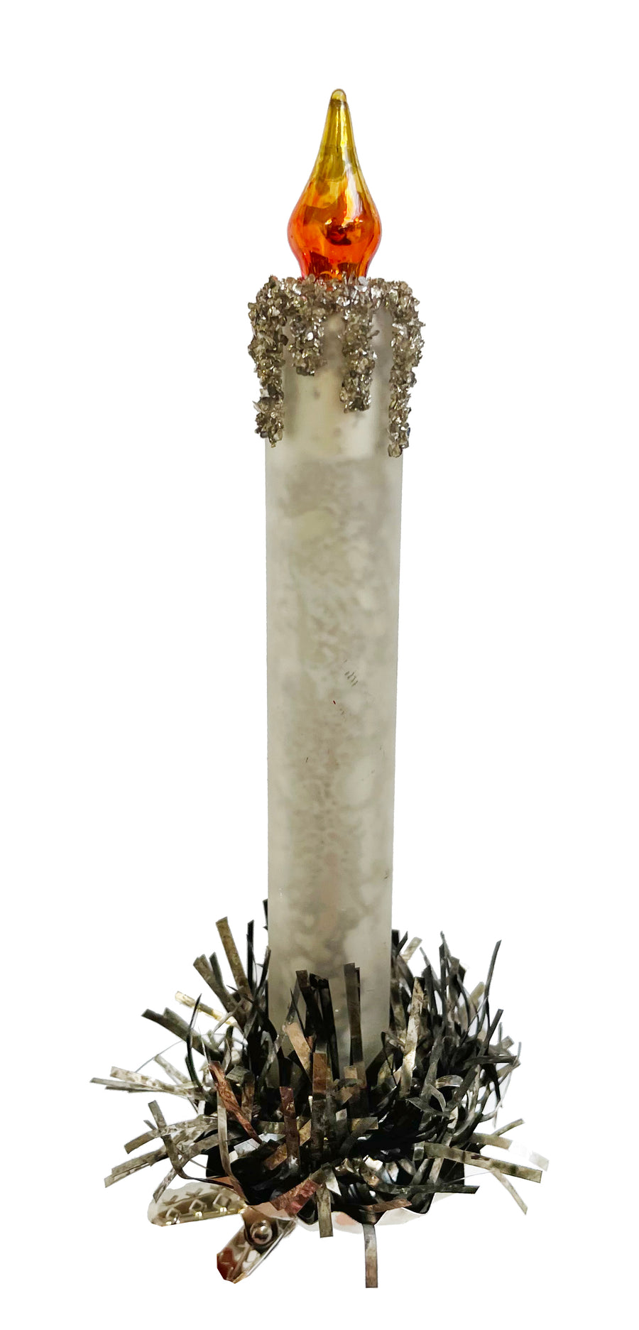 Glass Candle with Tinsel