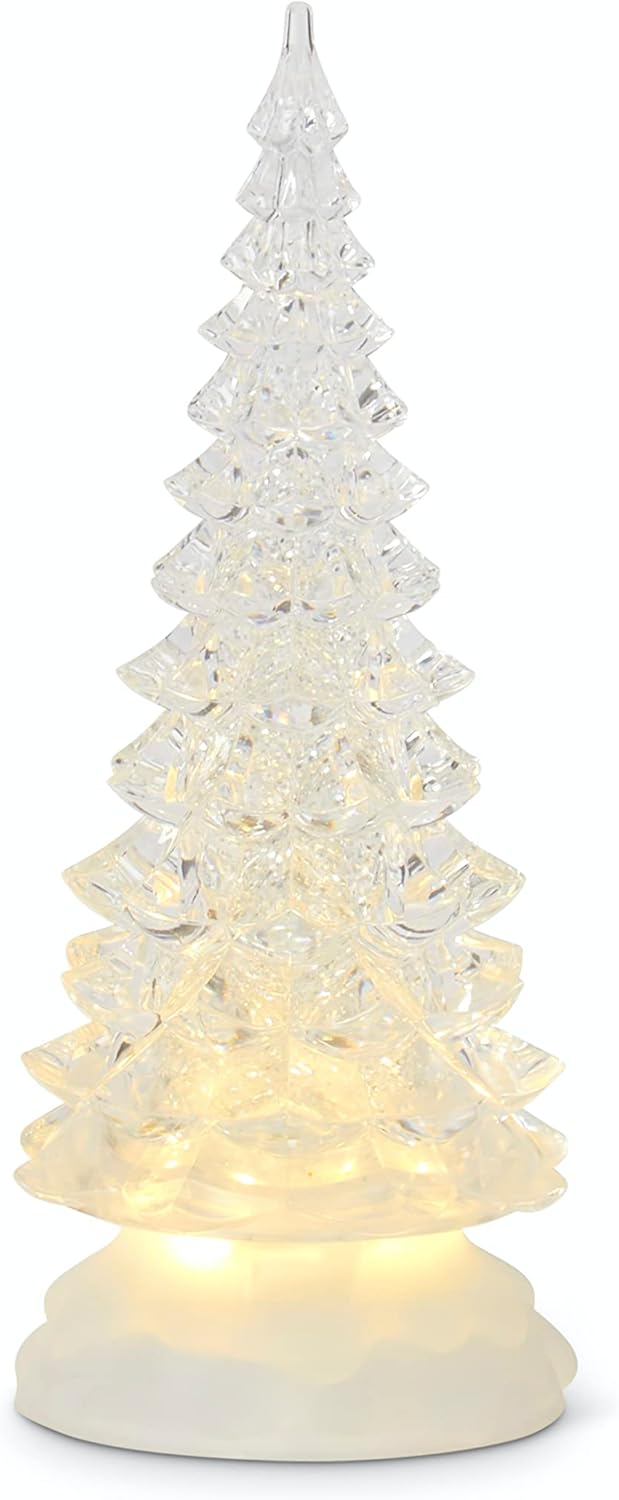 LED Acrylic Tree Snow Globe with Silver Swirling Glitter
