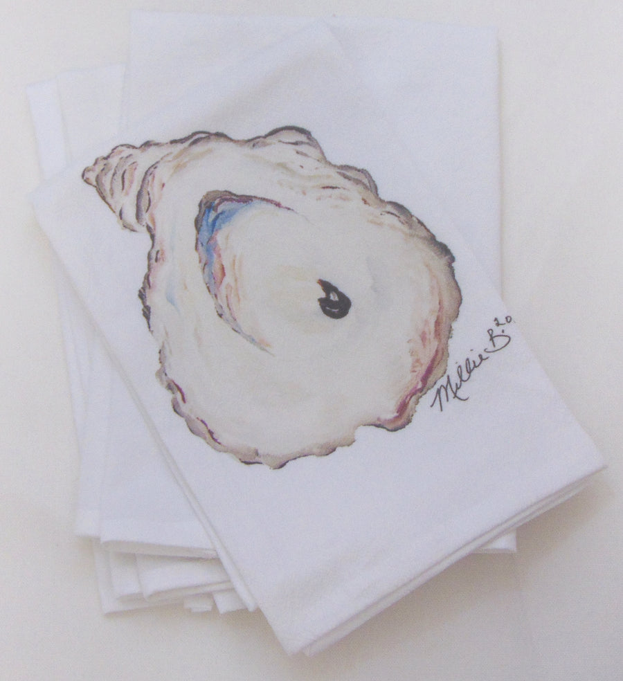 Limited Edition Print Oyster Shell on White Flour Sack Napkins