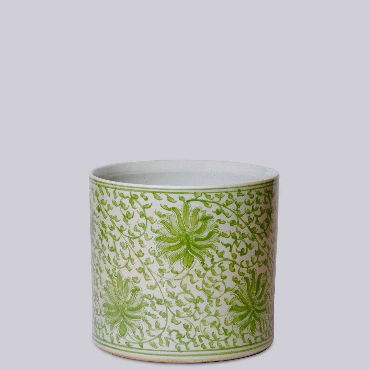 Scrolling Lotus Green and White Porcelain Cachepot – One Fish Two Fish
