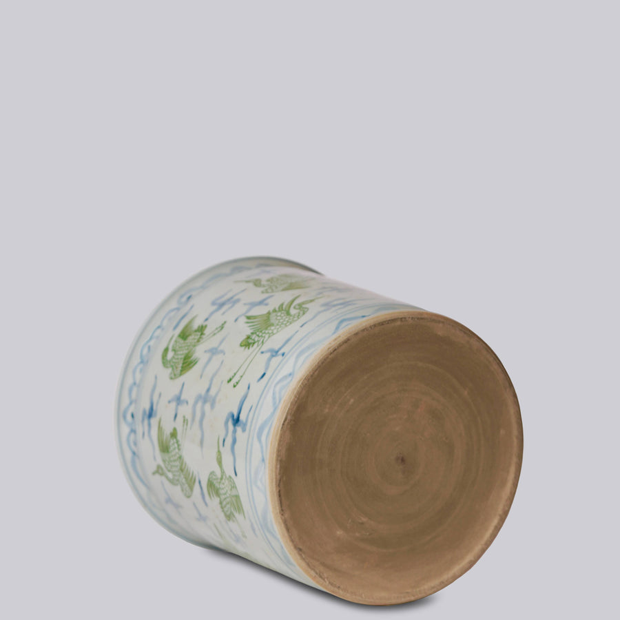 Cranes and Clouds Green and Blue Porcelain Cachepot