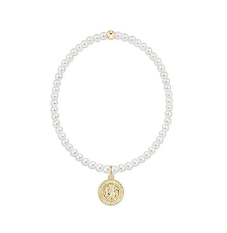 Classic Pearl 3mm Bead Bracelet - Protection Gold Disc