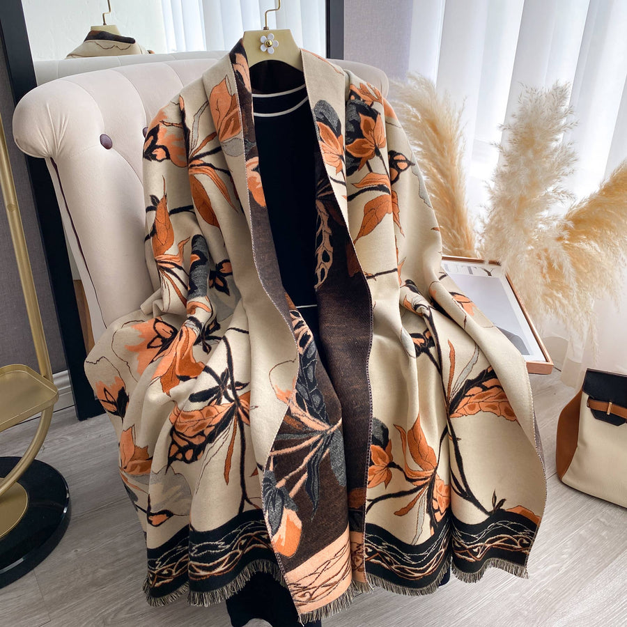 Orange / Black Beautiful Bloom Reversible Wrap