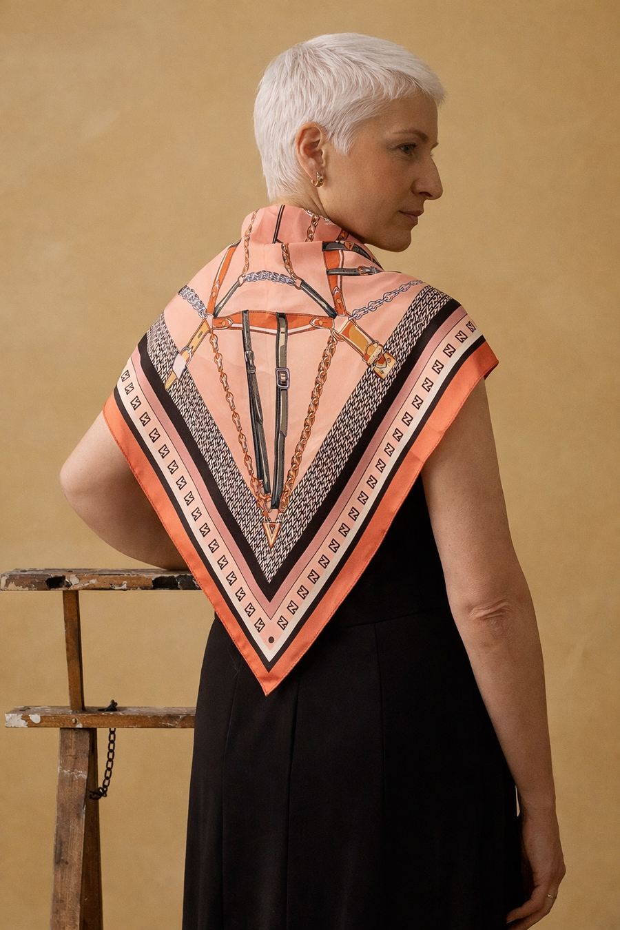 Square Coral Luxe Tack Poly Scarf