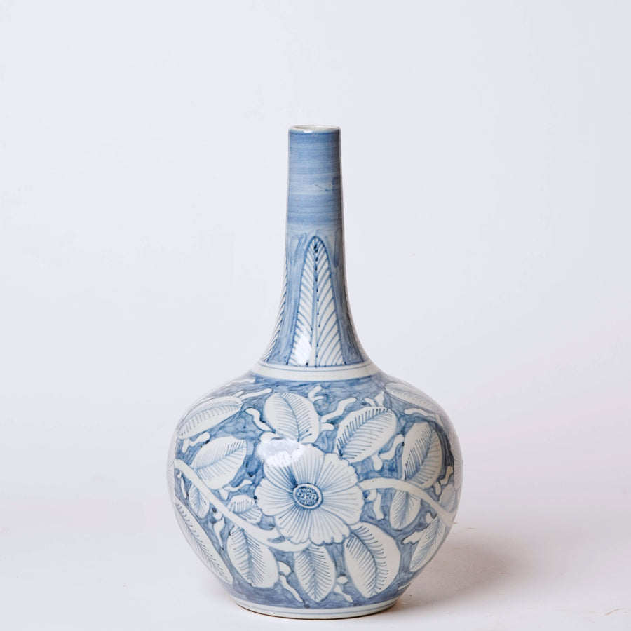 Blue and White Porcelain Rustic Rose Globe Vase