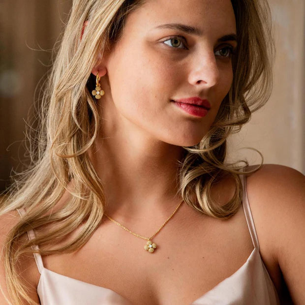 Berry Clover Hoop Earrings with Double Sided Charm - MOP