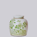 Bird and Flower Green and White Porcelain Jar
