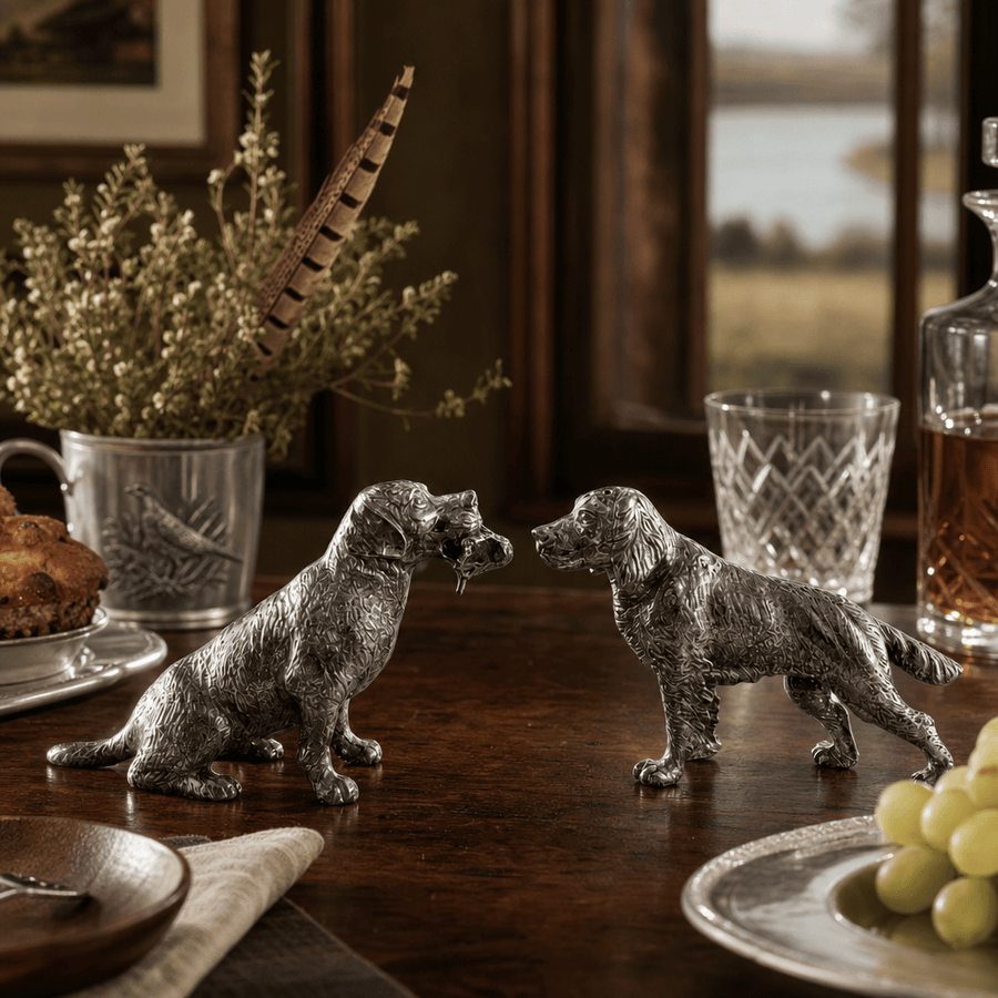 Pewter Hunting Dogs Salt & Pepper Set
