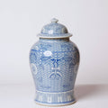 Deco Peony Blue and White Porcelain Temple Jar
