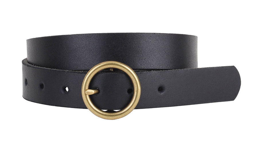 Round Brass Buckle Suede/Genuine Leather Belt｜Minimalist