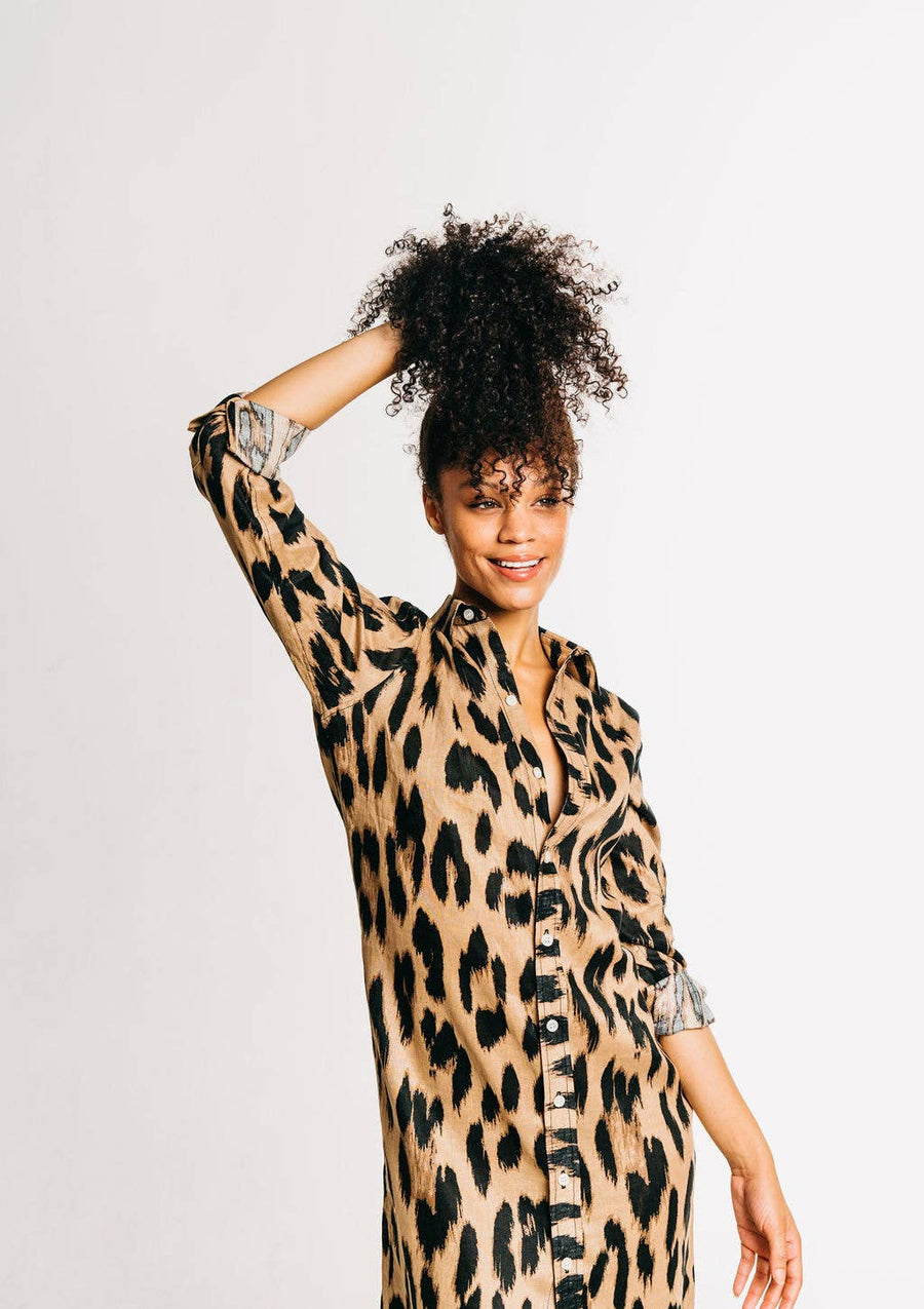 Cheetah Linen Girlfriend Midi Dress