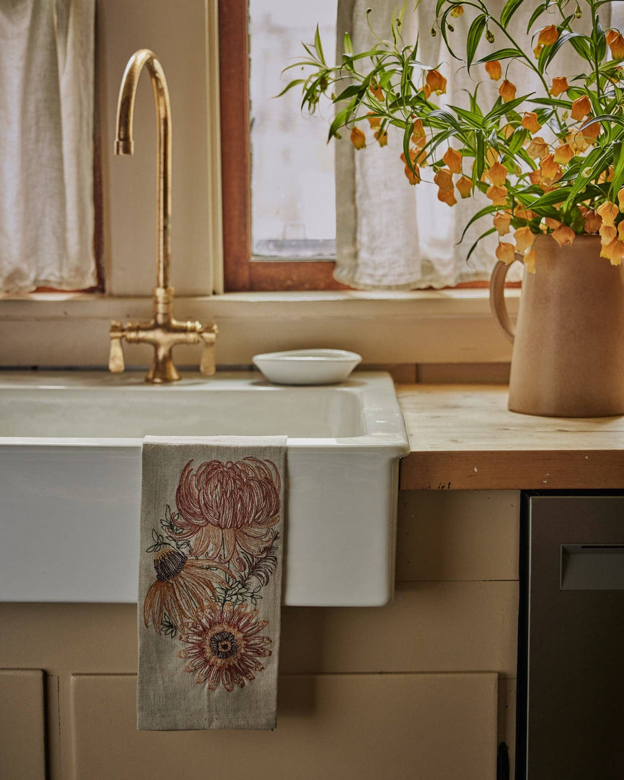 Autumn Mums Tea Towel