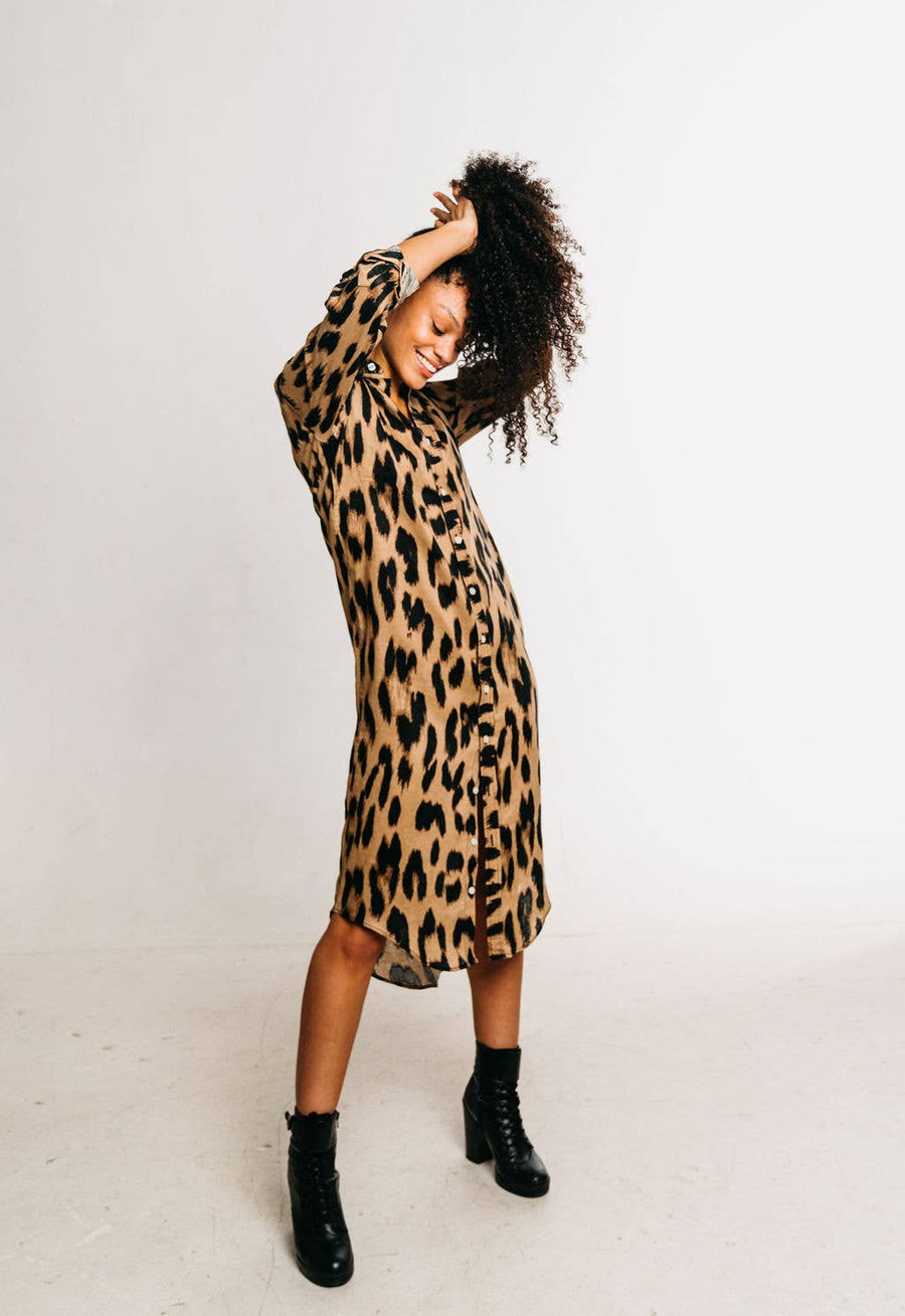 Cheetah Linen Girlfriend Midi Dress