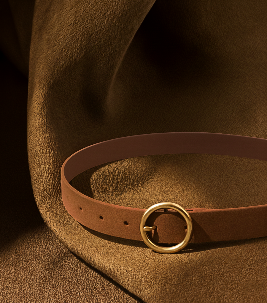 Round Brass Buckle Suede/Genuine Leather Belt｜Minimalist