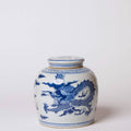Dancing Dragons Blue and White Porcelain Round Jar