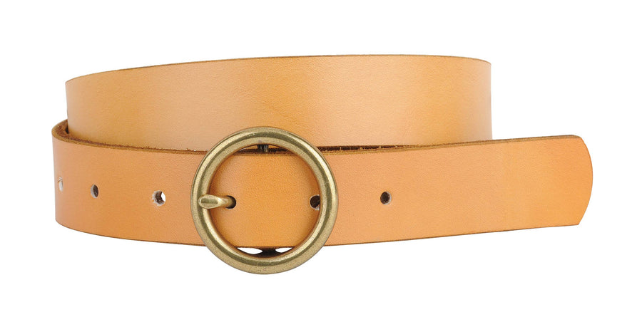 Round Brass Buckle Suede/Genuine Leather Belt｜Minimalist