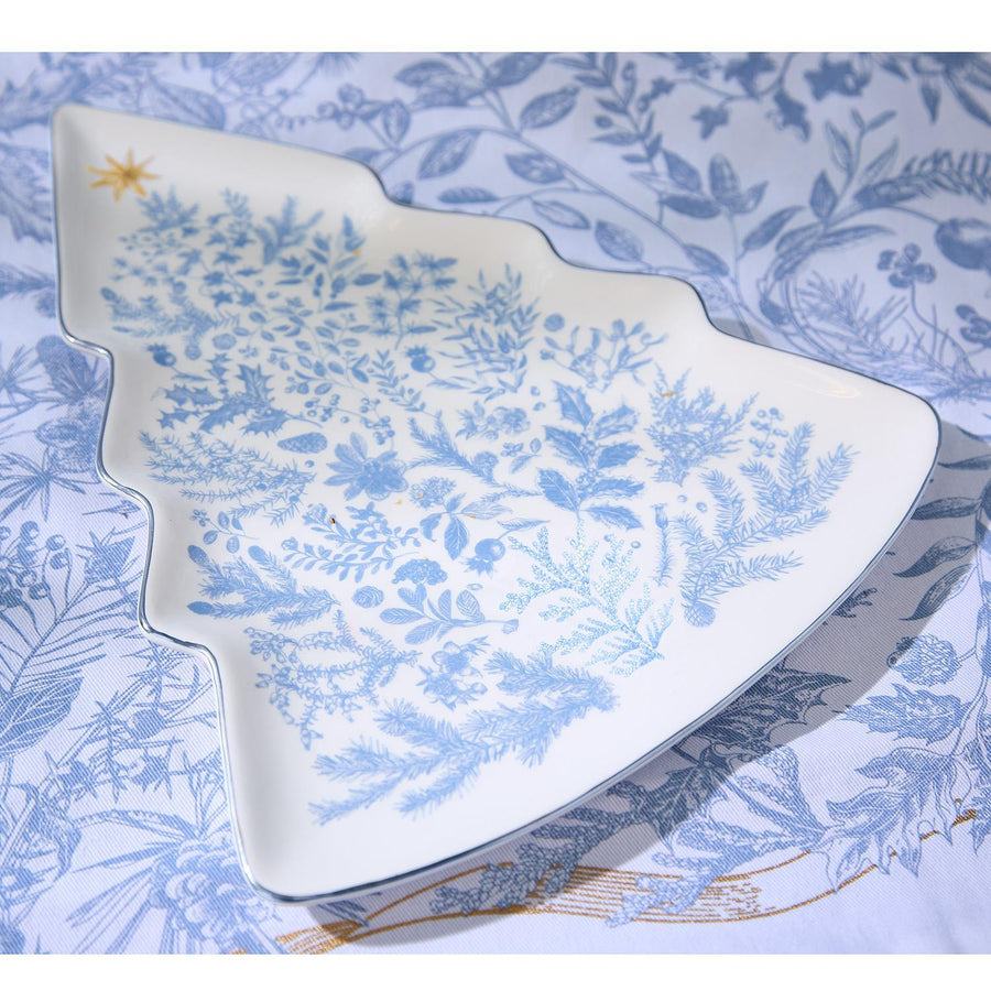 Gilded Cottage Christmas Tree Plate - White/Blue