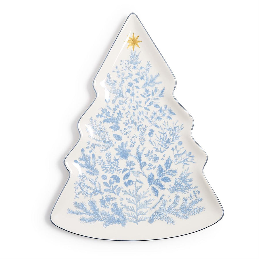 Gilded Cottage Christmas Tree Plate - White/Blue
