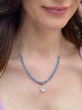 Beaded Paperclip Necklace-Blue Topaz & Kyanite