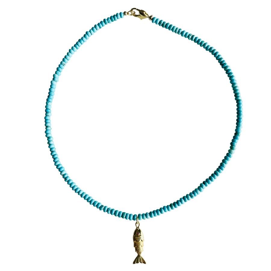 The Orange Eye Fish on Turquoise Necklace