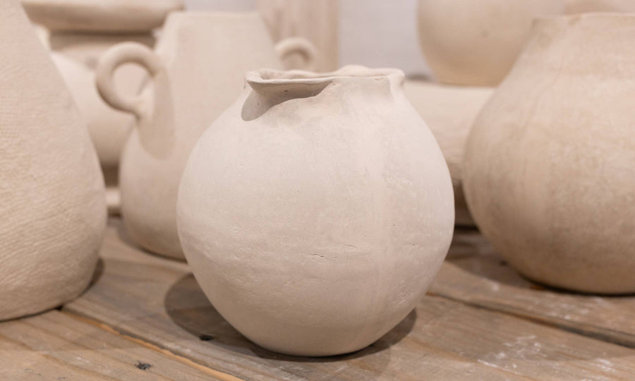 Paper Mache Pot Natural White Dia 7.68"