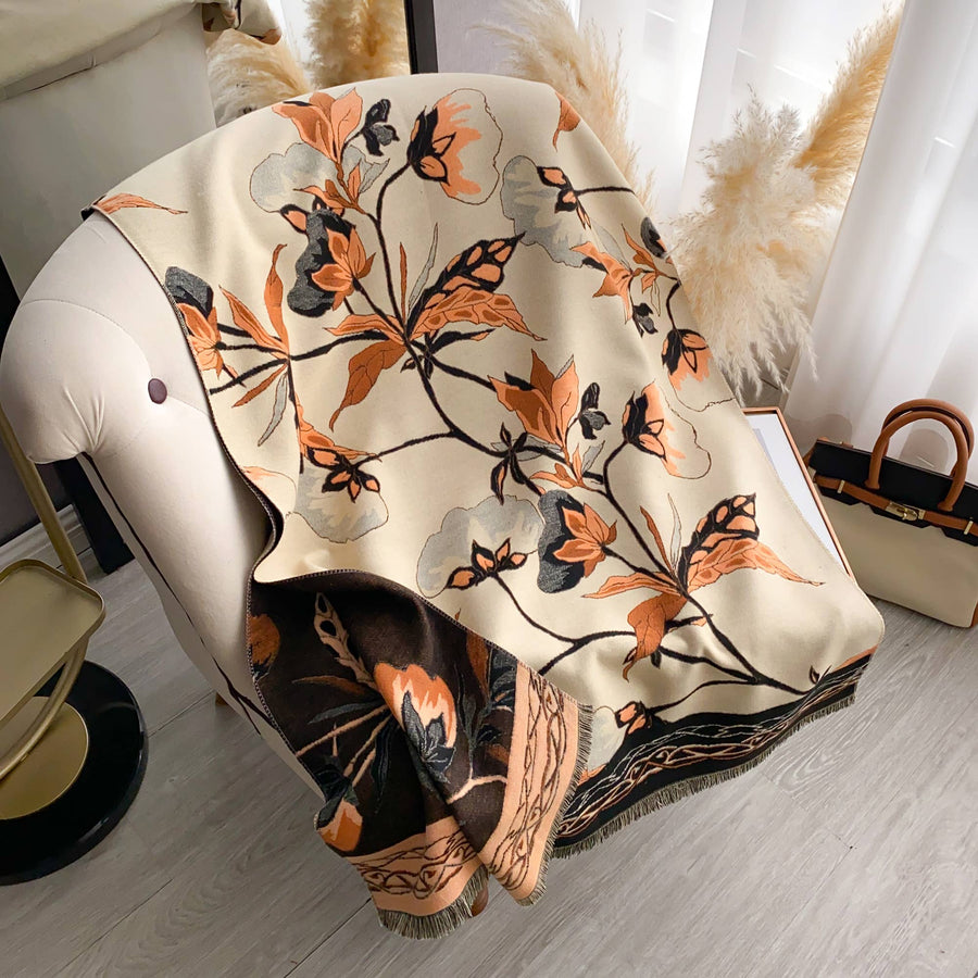 Orange / Black Beautiful Bloom Reversible Wrap