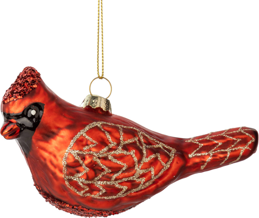 A14218:Glass cardinal orn, red with gold, 5.5 in