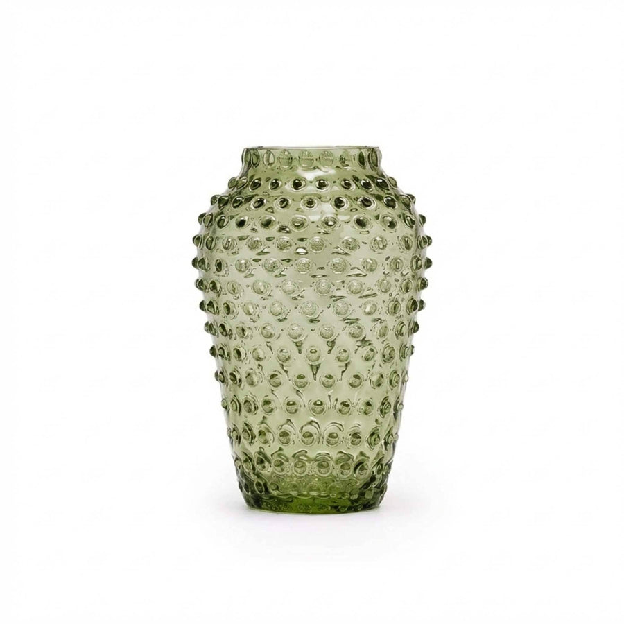 Hobnail Vase Barrel | Moss Green Glass Vase | Crystal Decor