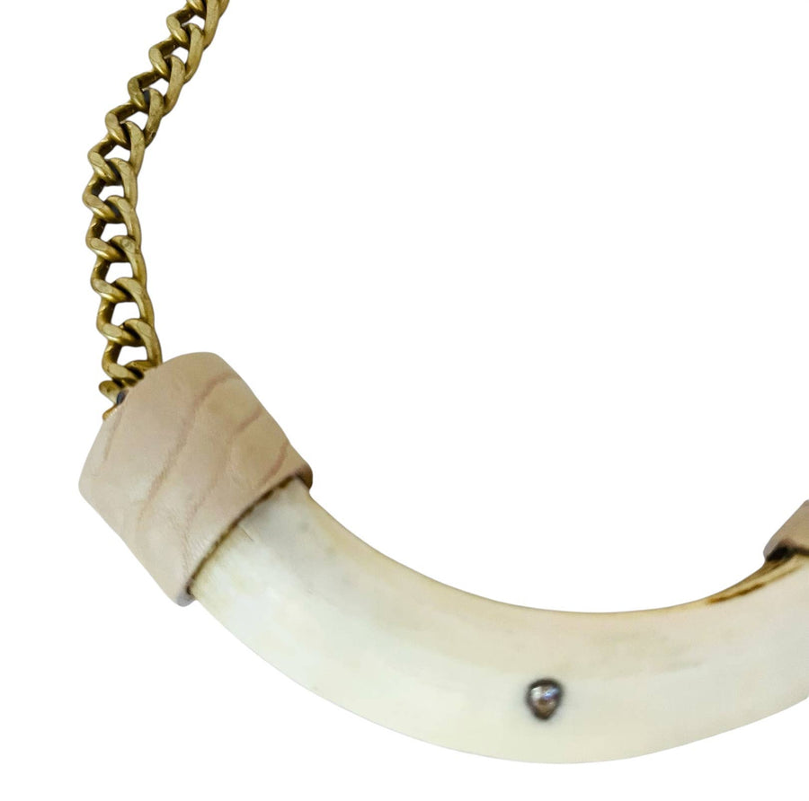 Buffalo Horn and Leather Statement/ Cream Tusk Necklace