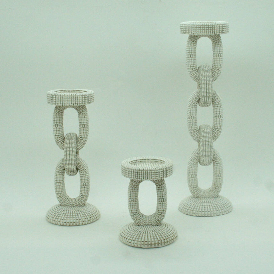 Small Faux Ivory Bead Candle Holder