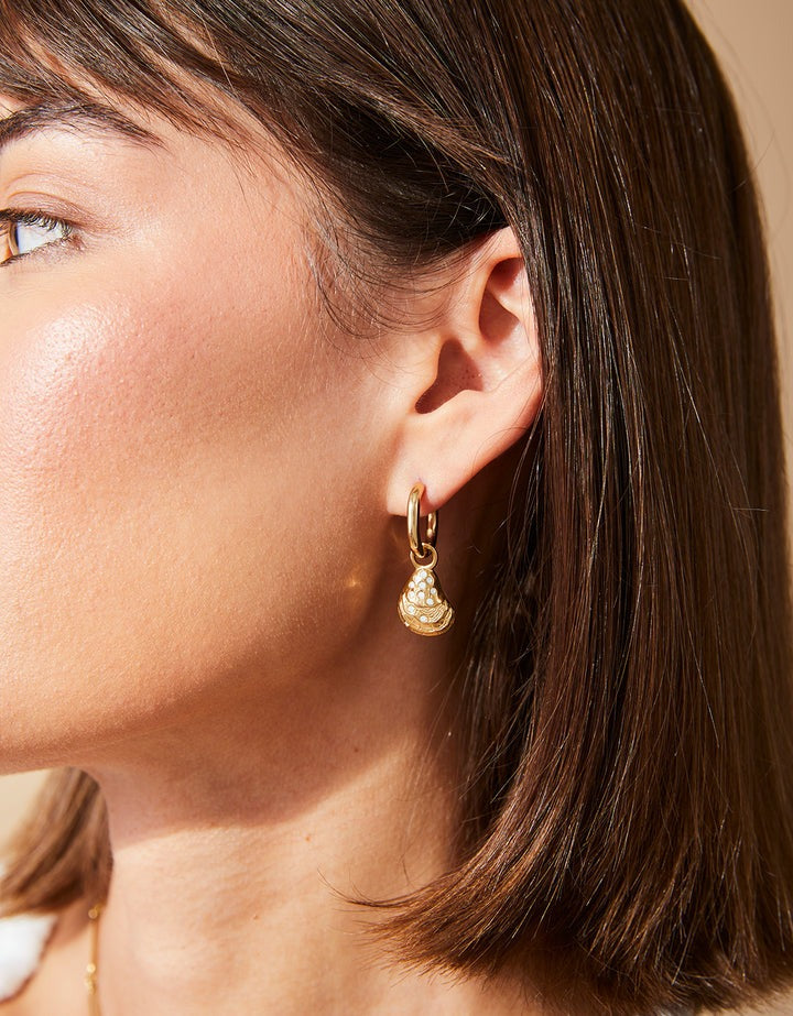 Bluffton Oyster Convertible Hoop Earrings Crystal