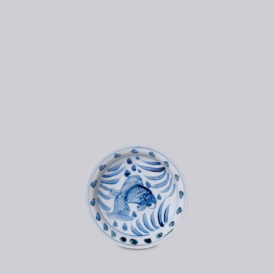 Small Blue and White Porcelain Auspicious Carp Dish