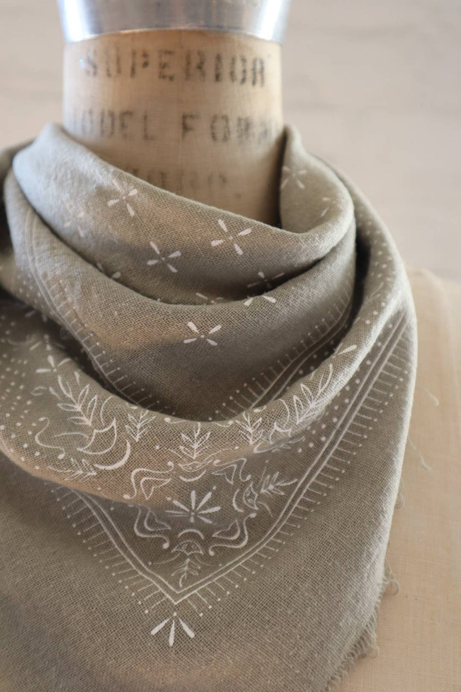 Sage Grey Classic Print Naturally Dyed Bandana