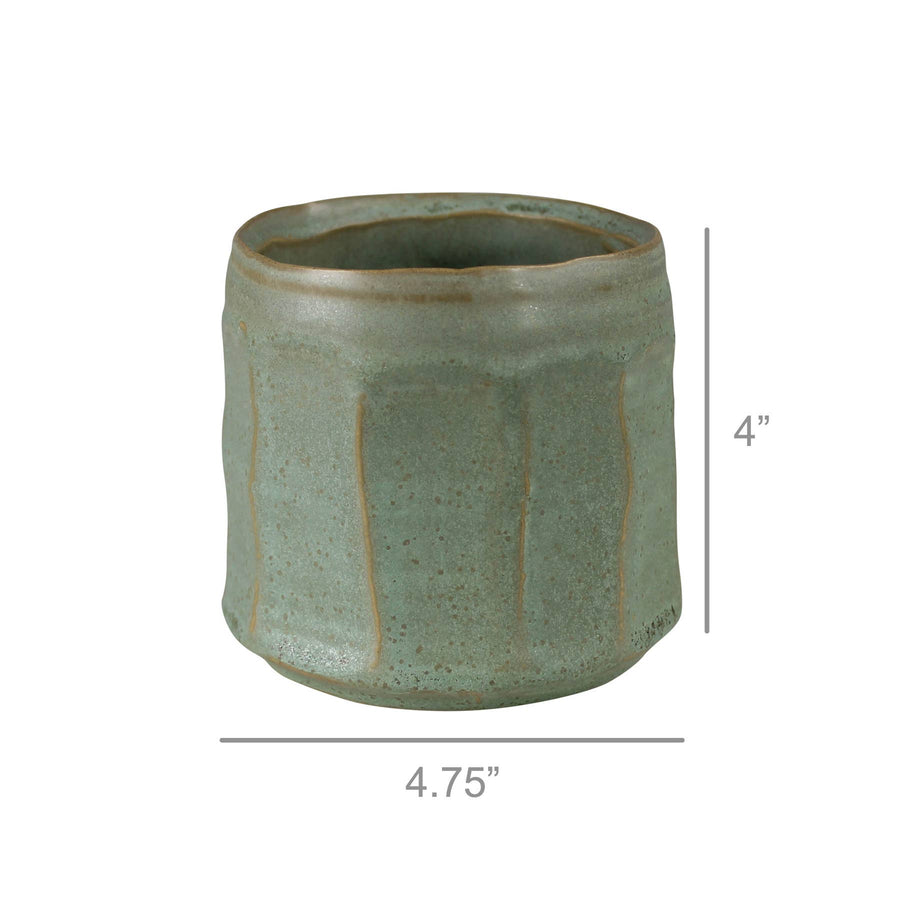 Large Fluted Olive Ceramic Cachepot