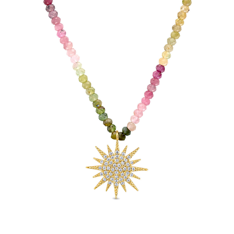 Gemstone Sunburst Rainbow Necklace - Watermelon Tourmaline