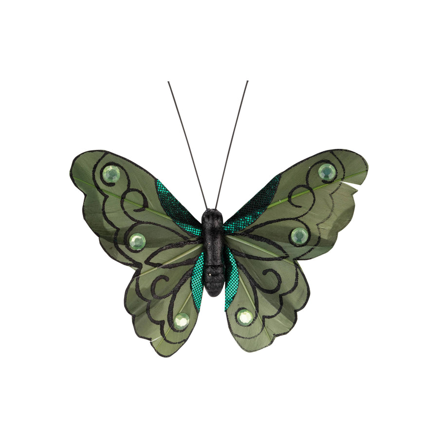 A64480:Dark green clip on butterfly ornament, 4 in