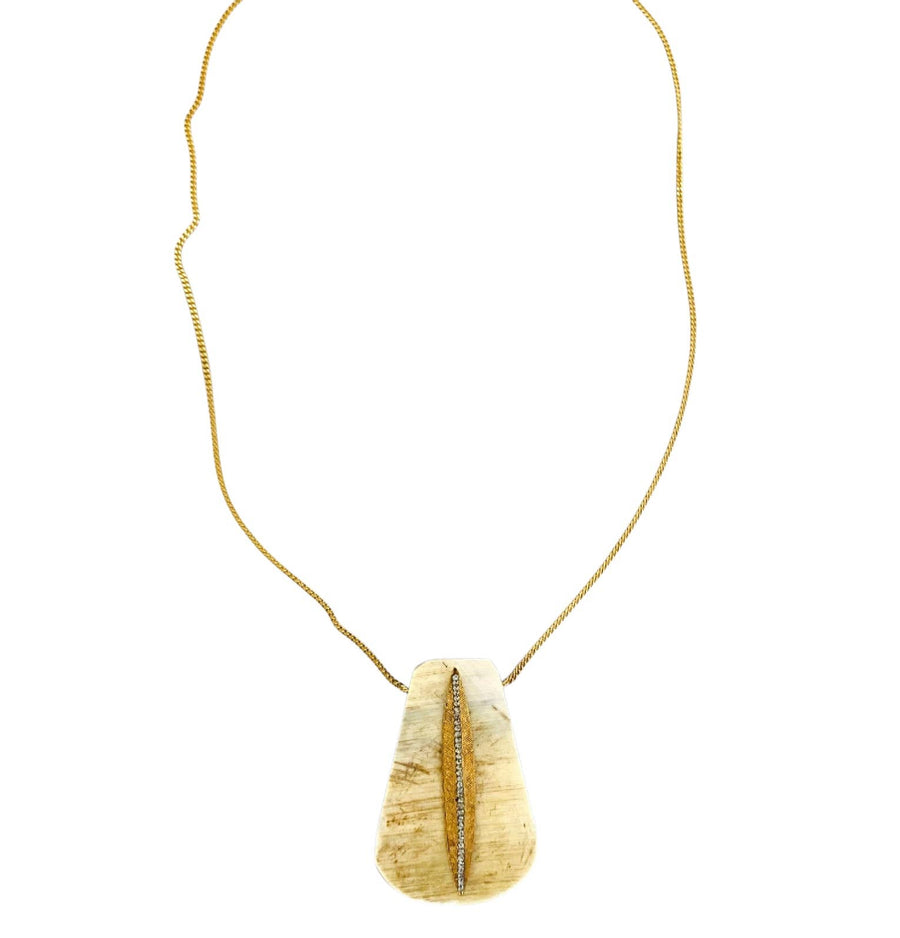 Tan Horn & Gold Crystal Leaf Pendant // Jackson Necklace