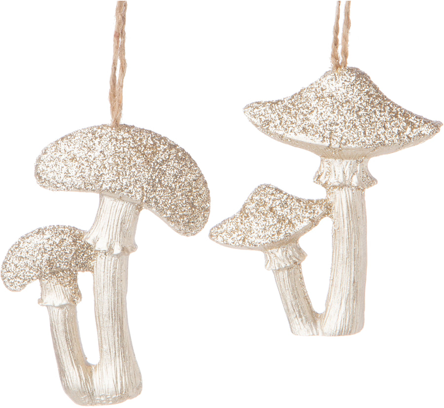 Champagne Resin Mushroom Ornament with Glitter Top
