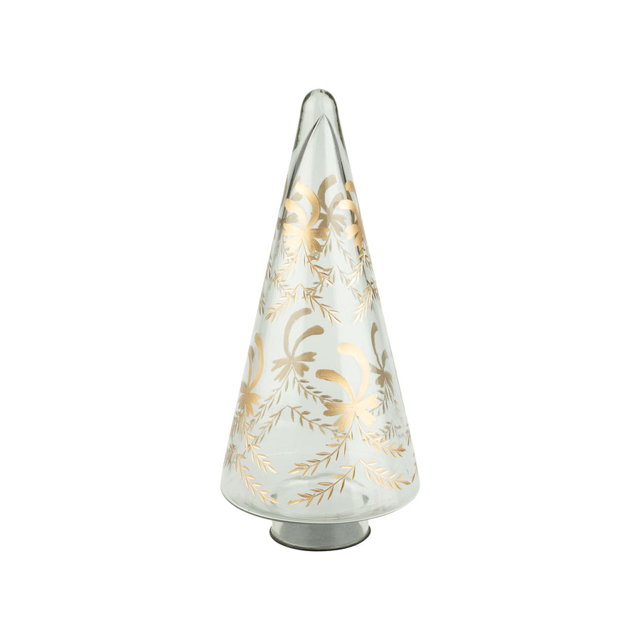 Clear Gold Etched Glass Tree Table Piece