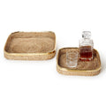 Rectangle Hand Woven Rattan Tray with Brass Rim Accent