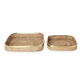 Rectangle Hand Woven Rattan Tray with Brass Rim Accent