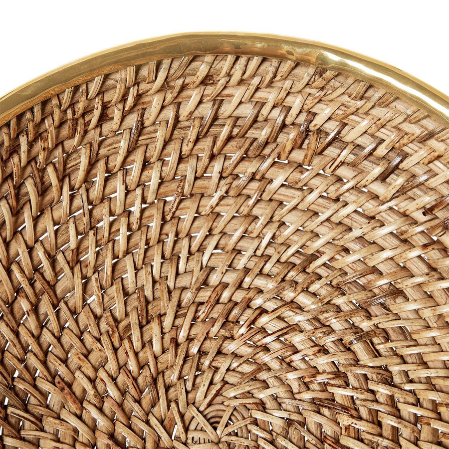 Round Hand Woven Rattan Bowl With Brass Rim