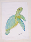 Limited Edition Watercolor Aqua Sea Turtle Print White Flour Sack Towel
