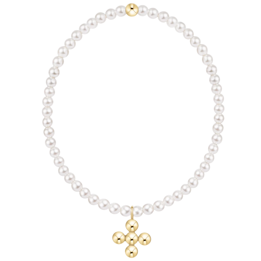 Classic Pearl 3mm Bracelet - Signature Cross 4mm Beaded Gold Charm