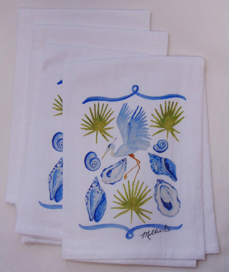 Limited Edition Blue Coastal Life on White Flour Sack Napkin