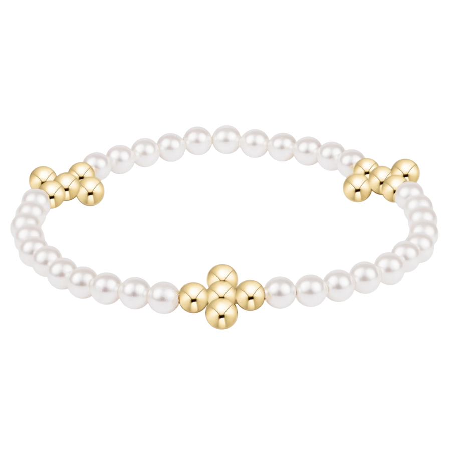 Beaded 4mm Gold Signature Cross 4mm Pearl Bracelet