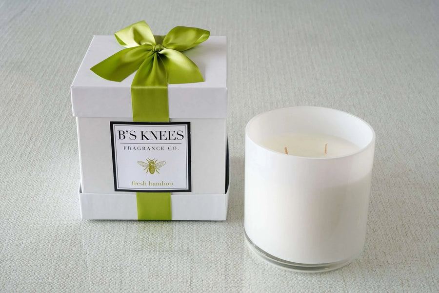 Fresh Bamboo 3-Wick White Glass Candle